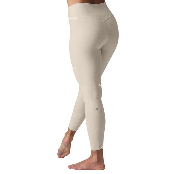 Alo Yoga Lounge Leggings Oatmeal Small EUC Neutral Gym Athleisure Alosoft 7/8 - Picture 2 of 14